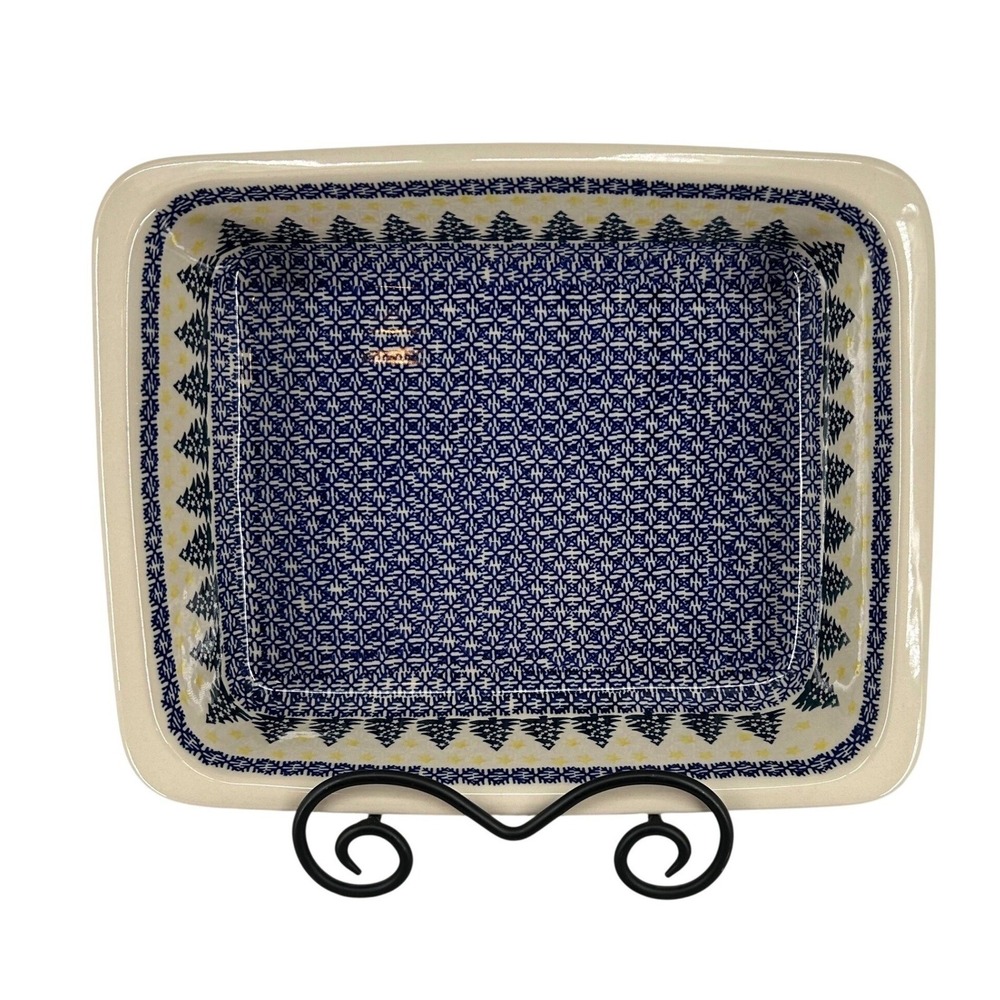 Boleslawiec Polish Pottery Rectangular Casserole Evergreen Stars Christmas 12"